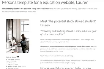 Persona template for a education website, Lauren
